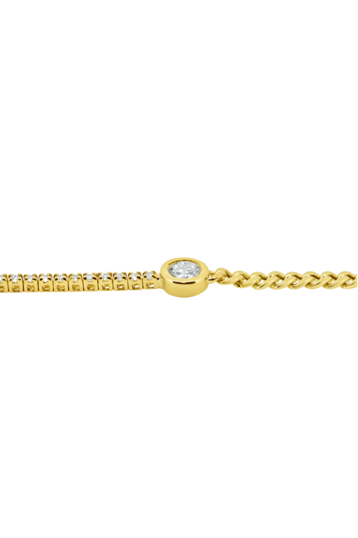 HALF TENNIS BRACELET WITH BEZEL SET CENTER DIAMOND