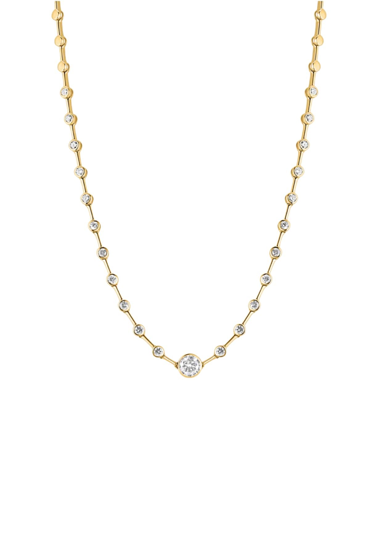 DIAMOND LINK NECKLACE WITH CENTER ROUND BEZEL SET DIAMOND