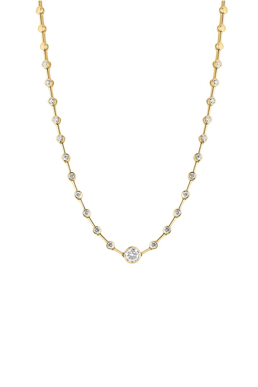 DIAMOND LINK NECKLACE WITH CENTER ROUND BEZEL SET DIAMOND