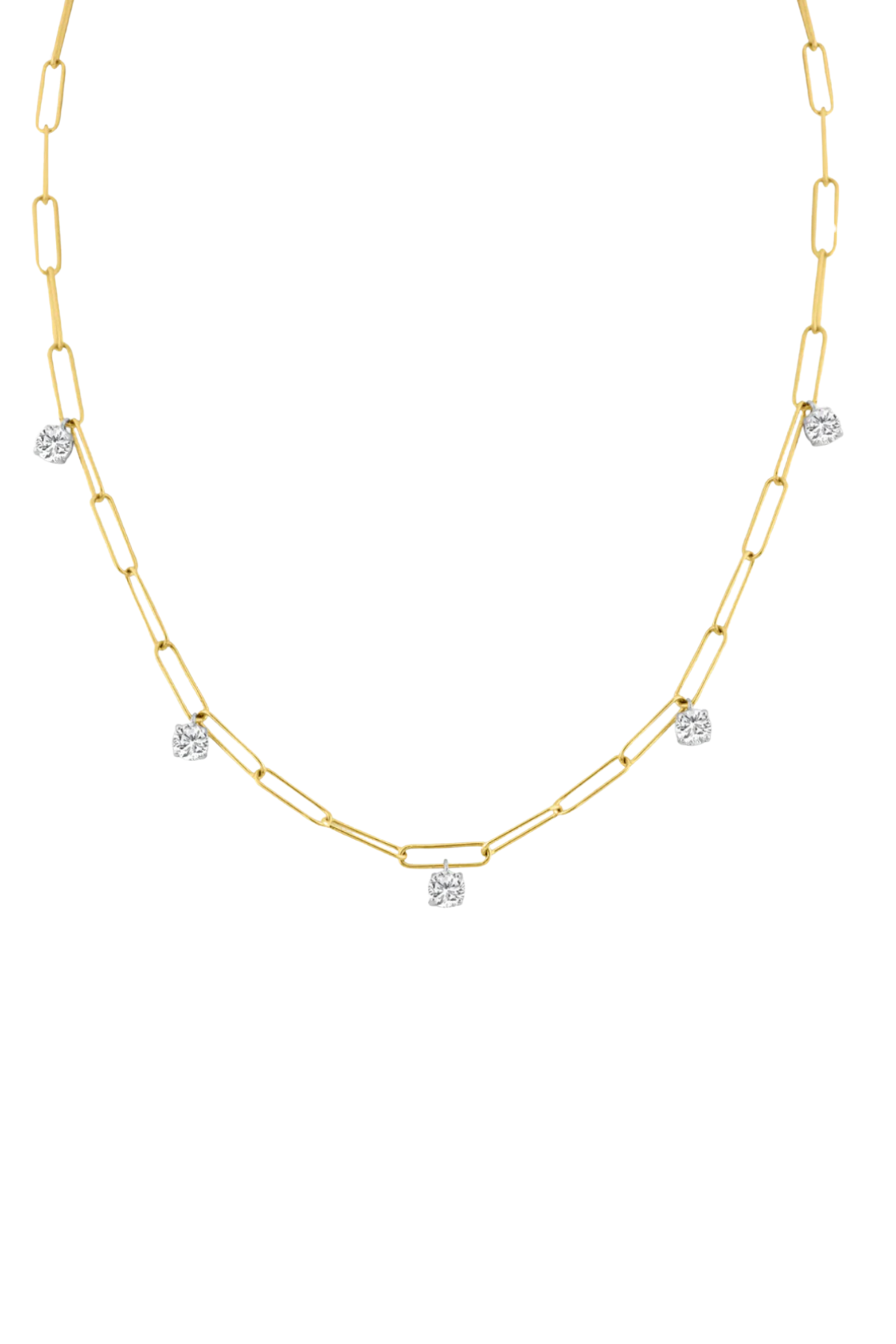 TWO TONE PAPER CLIP NECKLACE WITH DIAMOND CHARMS