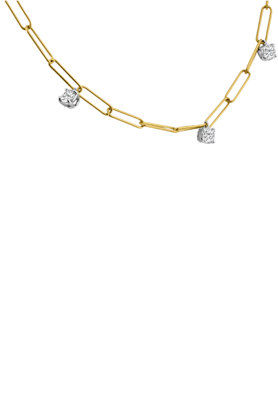 TWO TONE PAPER CLIP NECKLACE WITH DIAMOND CHARMS