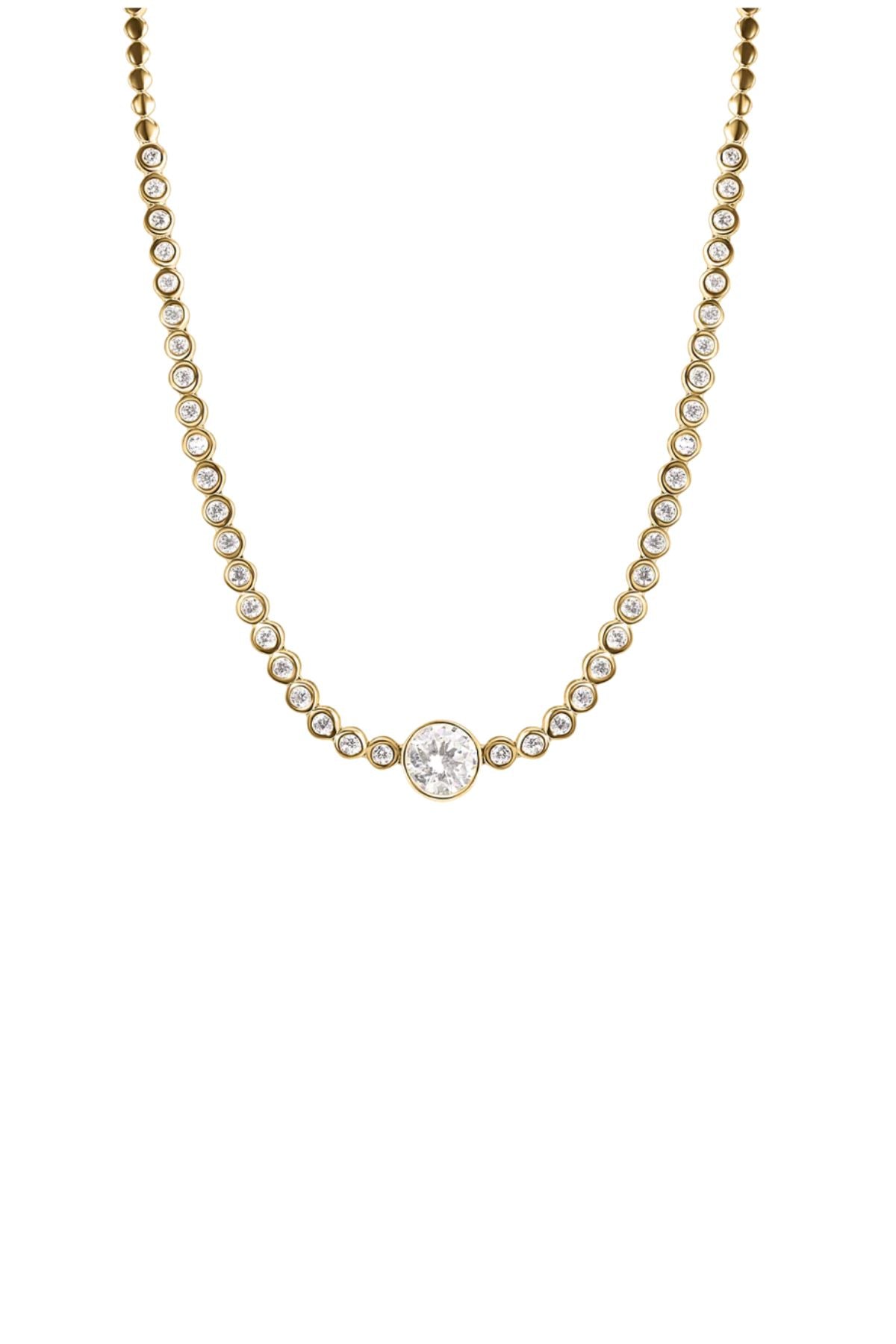 BEZEL SET TENNIS NECKLACE WITH CENTER BEZEL ROUND DIAMOND