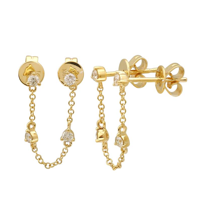 DOUBLE POST CHAIN EARRING WITH DIAMOND STATIONS