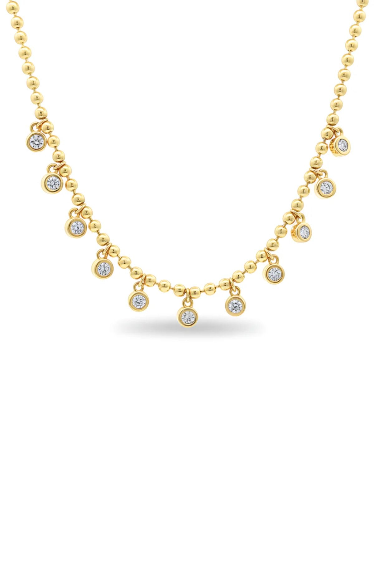 BALL CHAIN WITH BEZEL SET DIAMOND DROPS