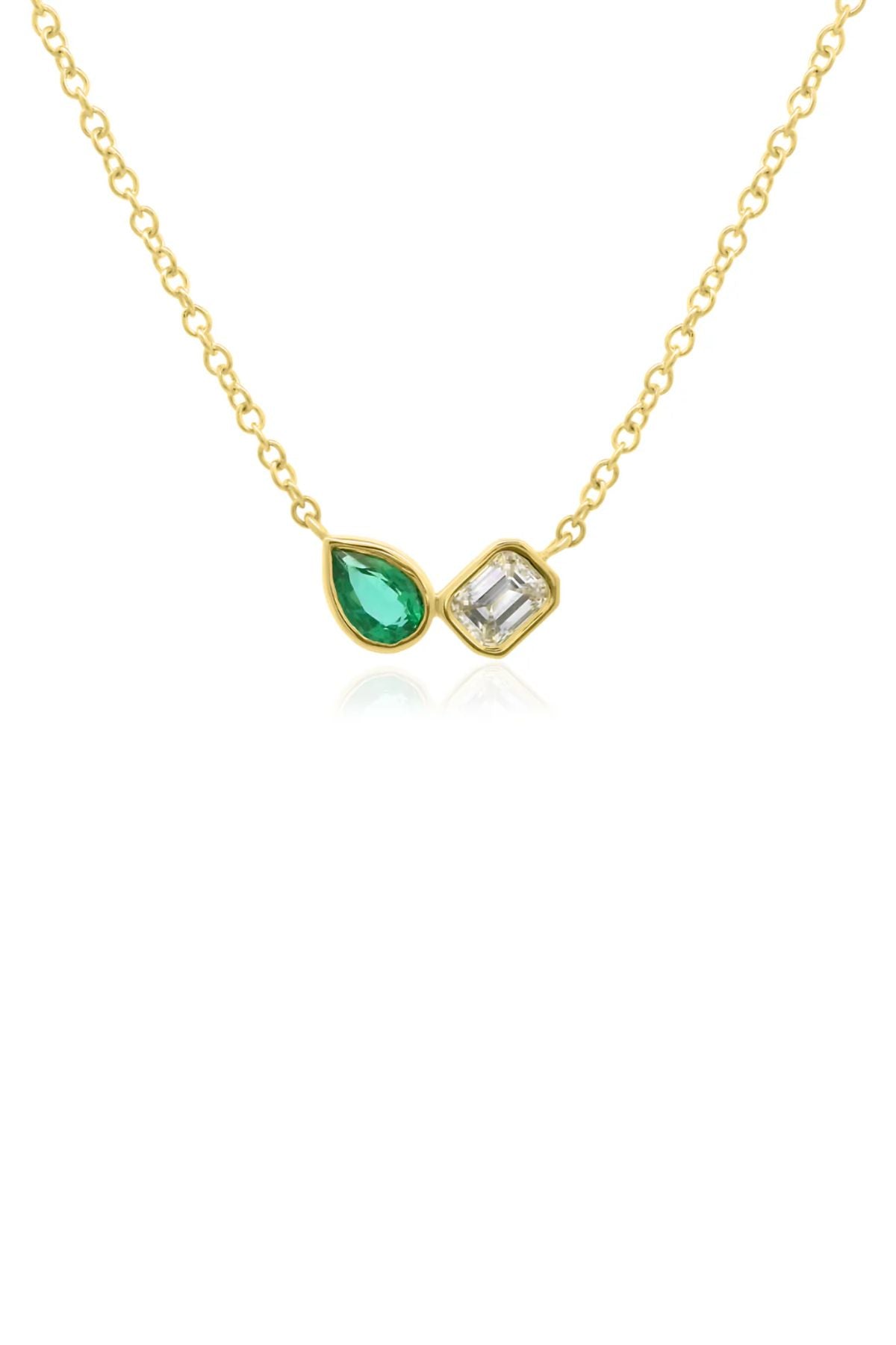 DIAMOND AND EMERALD TOI ET MOI NECKLACE