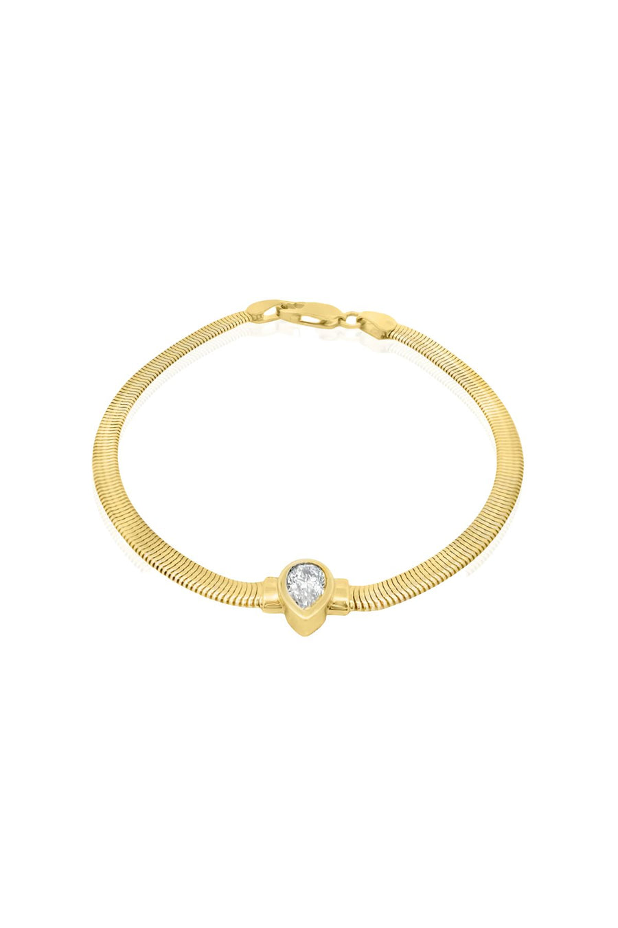 BEZEL SET PEAR DIAMOND ON HERRINGBONE BRACELET