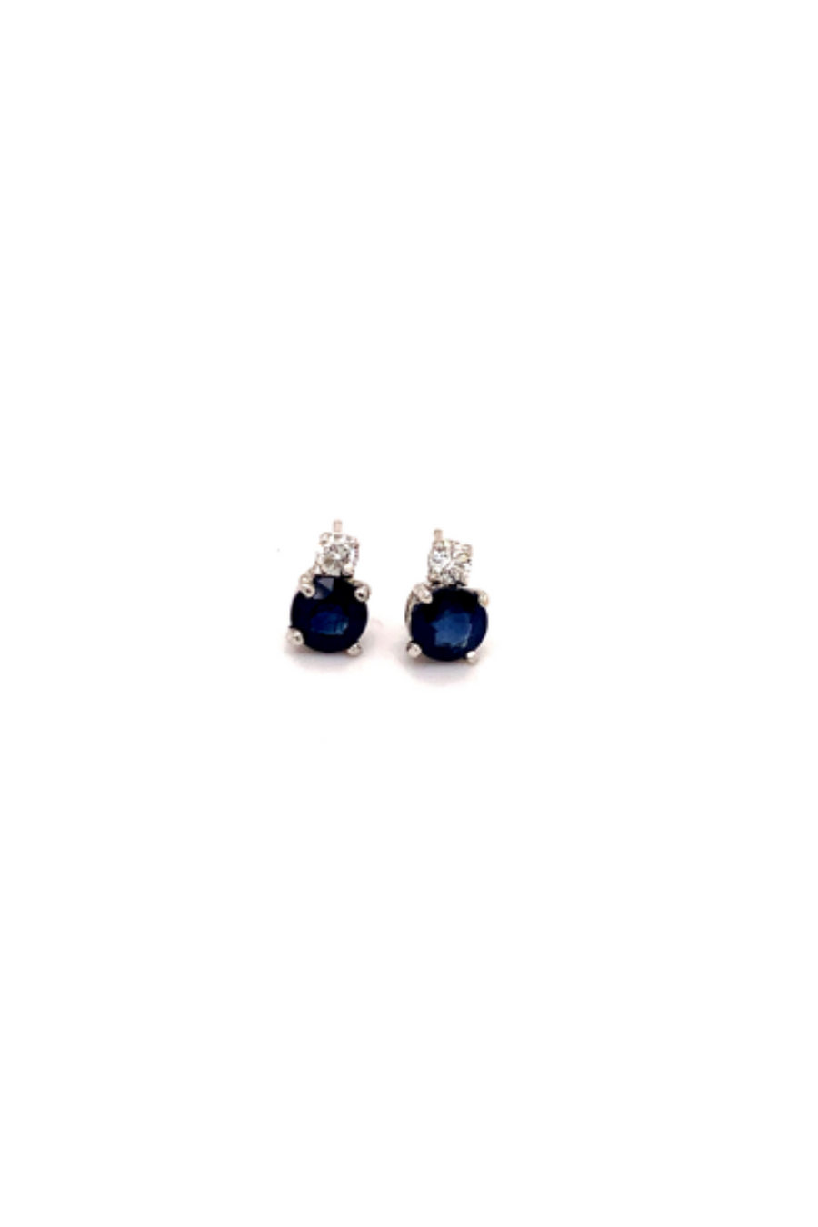 PRONG SET BLUE SAPPHIRE AND DIAMOND STUD