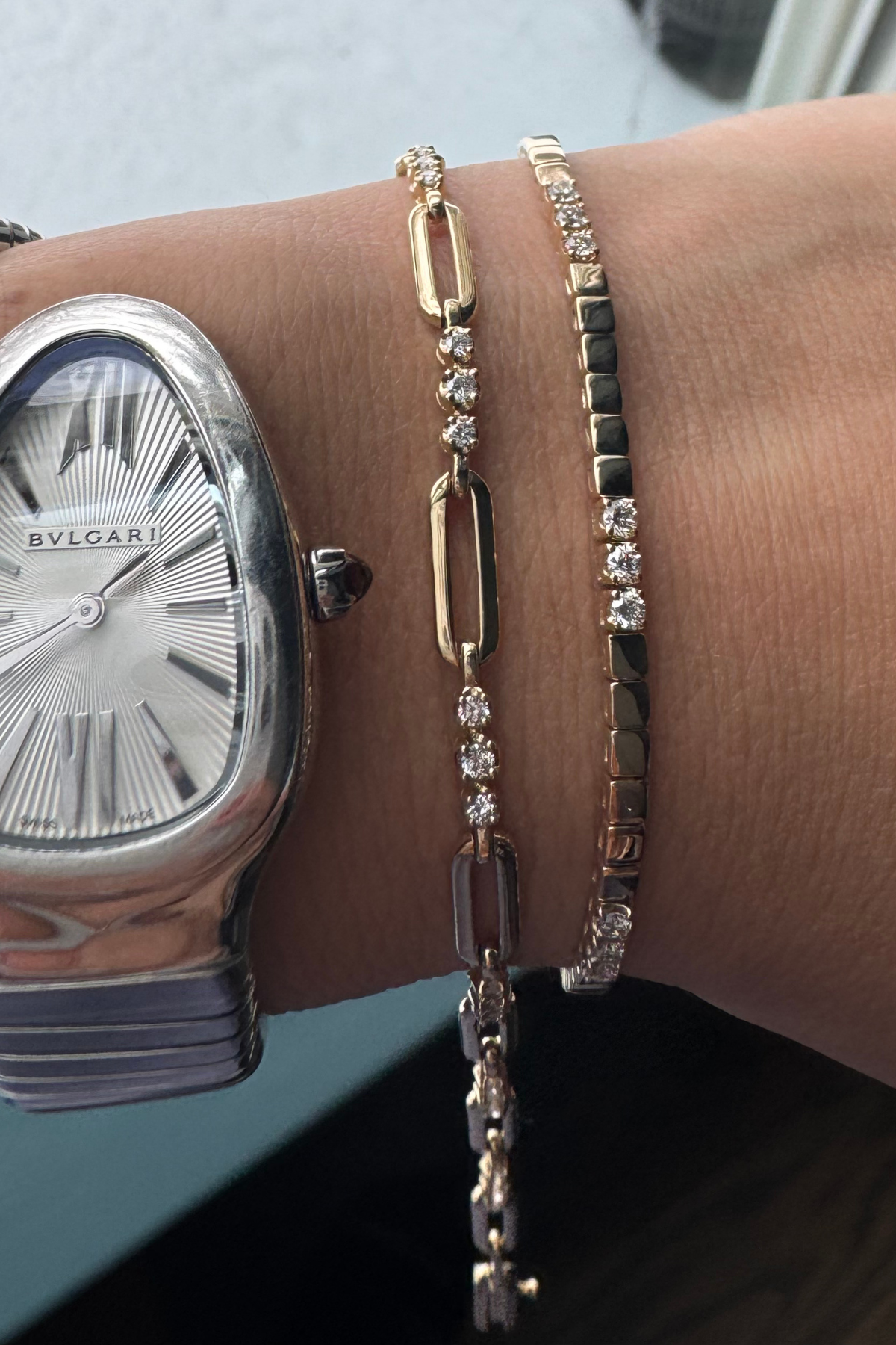 GOLD SQUARES BRACELET WITH PRONG SET DIAMONDS