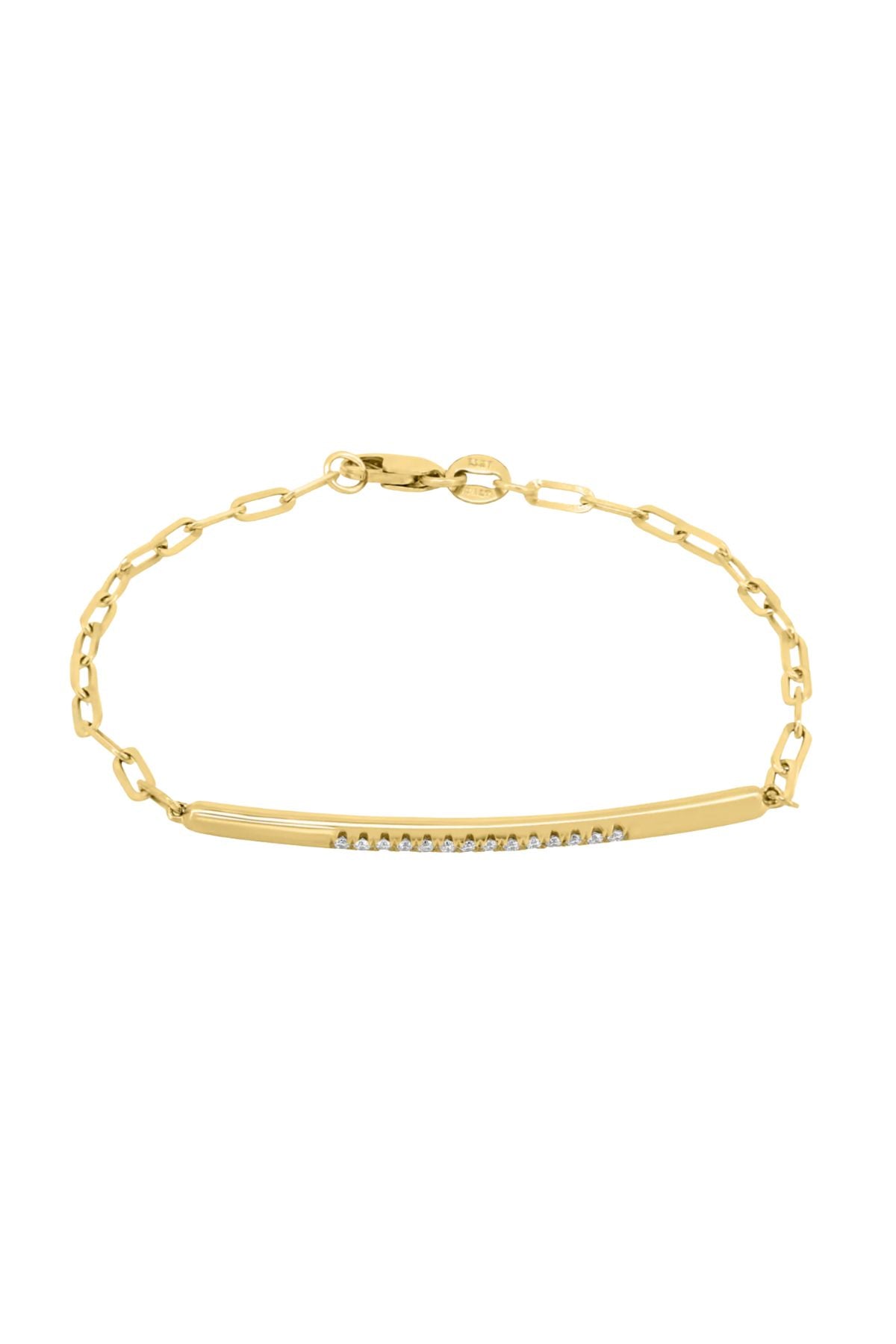 DELICATE PAPERCLIP BRACELET WITH GOLD BAR + INSET DIAMONDS