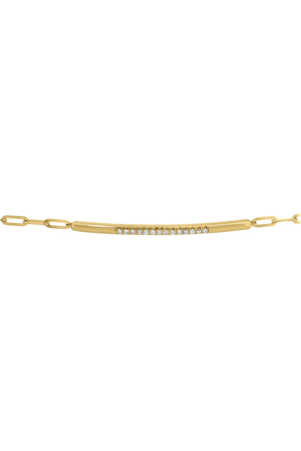DELICATE PAPERCLIP BRACELET WITH GOLD BAR + INSET DIAMONDS