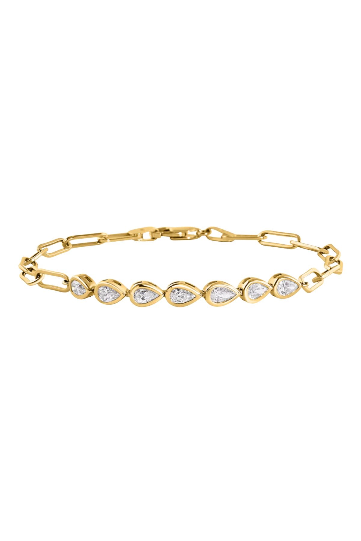 PAPERCLIP BRACELET WITH BEZEL SET PEAR DIAMONDS