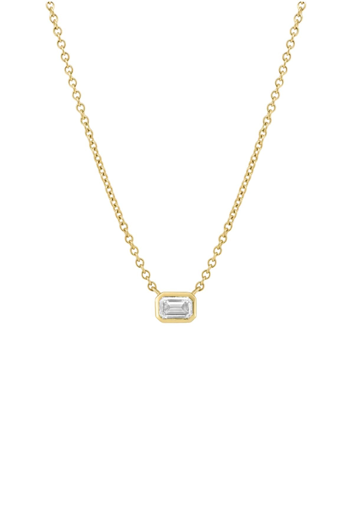 EMERALD CUT DIAMOND BEZEL SET SOLITAIRE NECKLACE