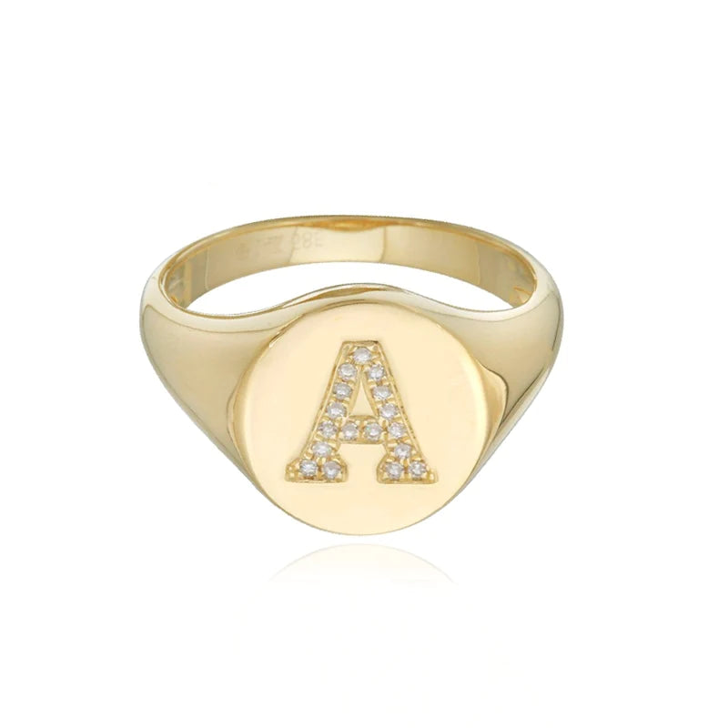 SIGNET PAVE INITIAL PINKY RING