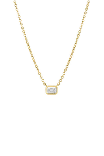 EMERALD CUT DIAMOND BEZEL SET SOLITAIRE NECKLACE