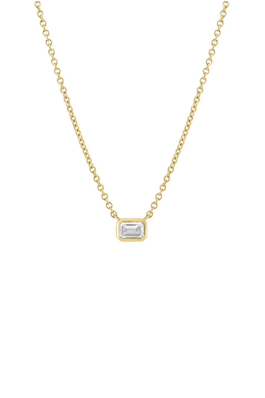 EMERALD CUT DIAMOND BEZEL SET SOLITAIRE NECKLACE
