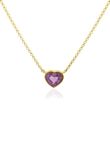 PINK SAPPHIRE BEZEL HEART NECKLACE