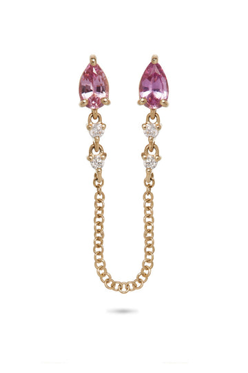 PINK SAPPHIRE PEAR DOUBLE POST EAR CHAIN