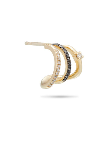 3 ROW DIAMOND OPEN HUGGIE WITH BLK DIAMONDS