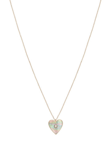BLACK MOTHER OF PEARL HEART NECKLACE W/ DIAMOND