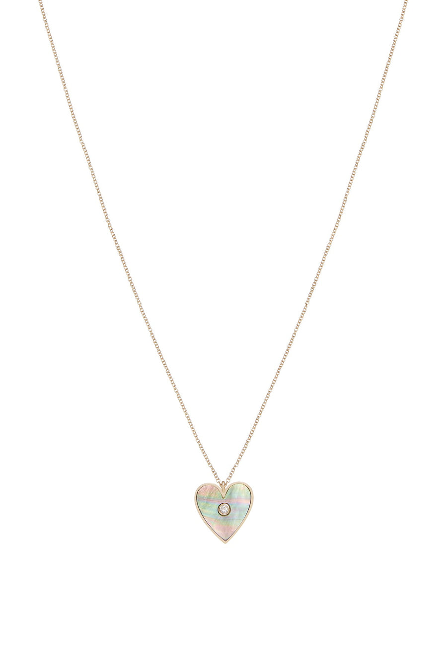BLACK MOTHER OF PEARL HEART NECKLACE W/ DIAMOND