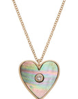 BLACK MOTHER OF PEARL HEART NECKLACE W/ DIAMOND