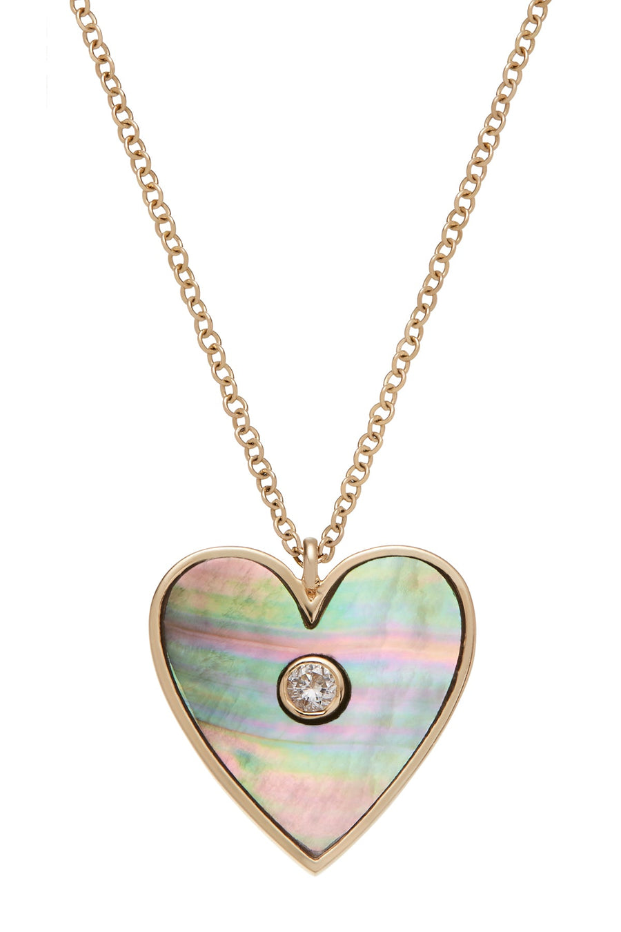 BLACK MOTHER OF PEARL HEART NECKLACE W/ DIAMOND
