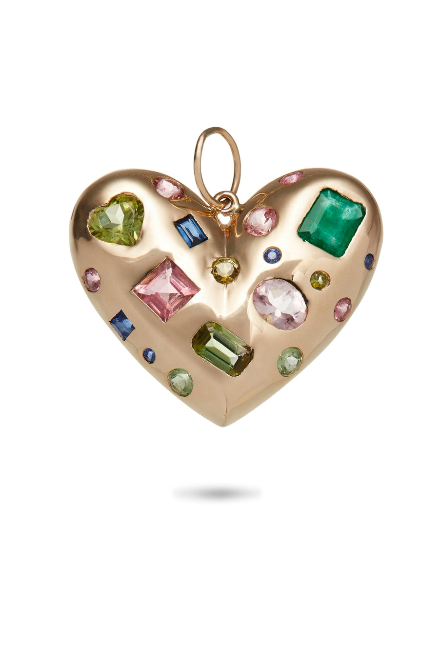 LARGE PUFFY HEART CHARM WITH SEMI PRECIOUS STONES