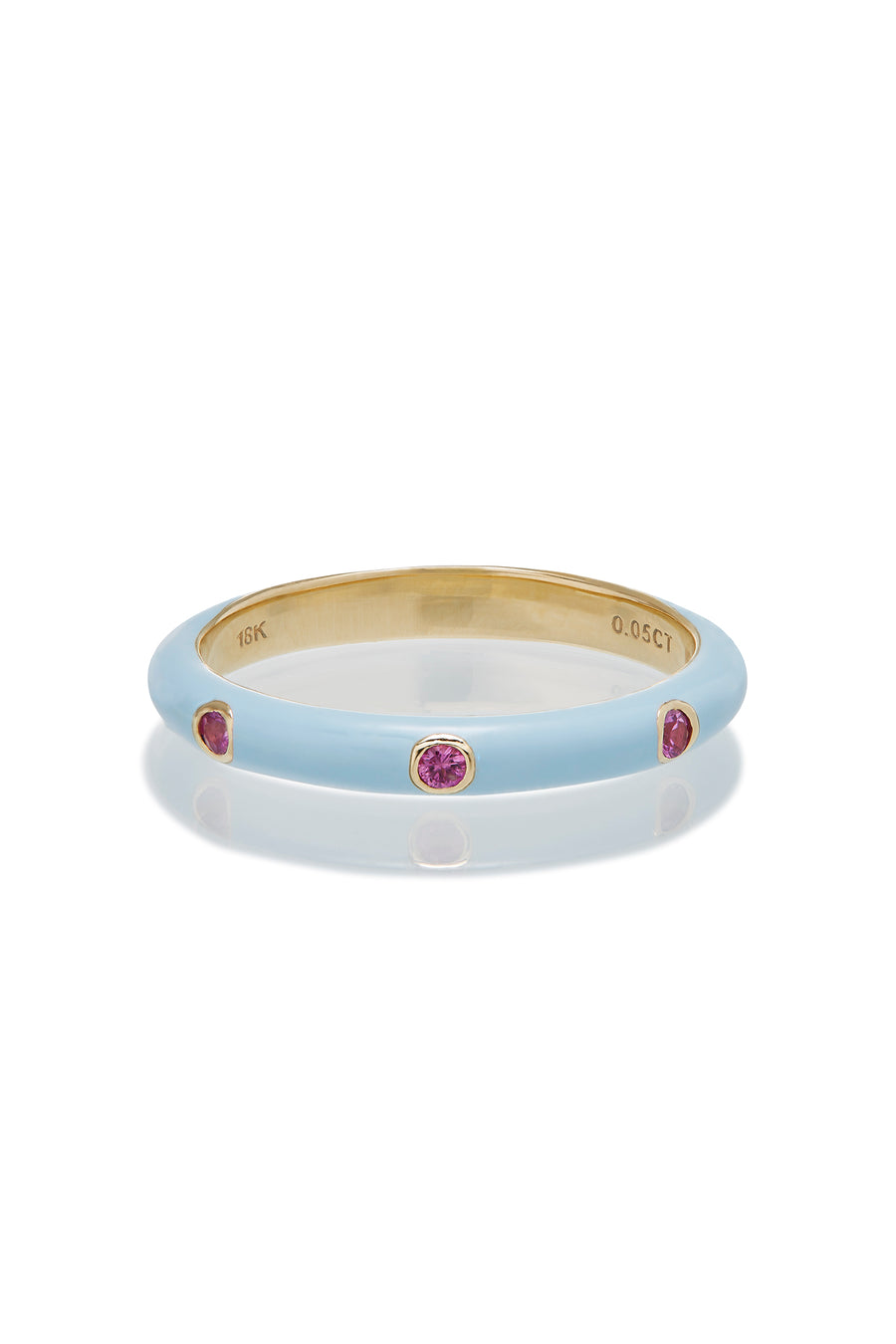 BABY BLUE ENAMEL WITH PINK SAPPHIRE BEZELS